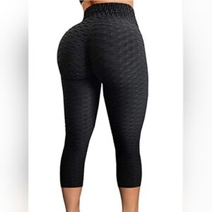Agroste Scrunch Butt Leggings Cropped Work Out Booty Lifting Yoga Medium Black